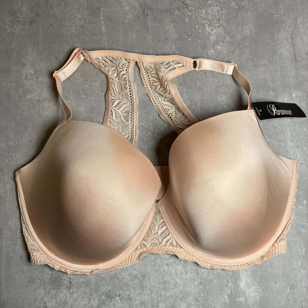 Paramour by Felina Carolina Seamless Plunge Lace Racerback Bra Beige 40H 115011